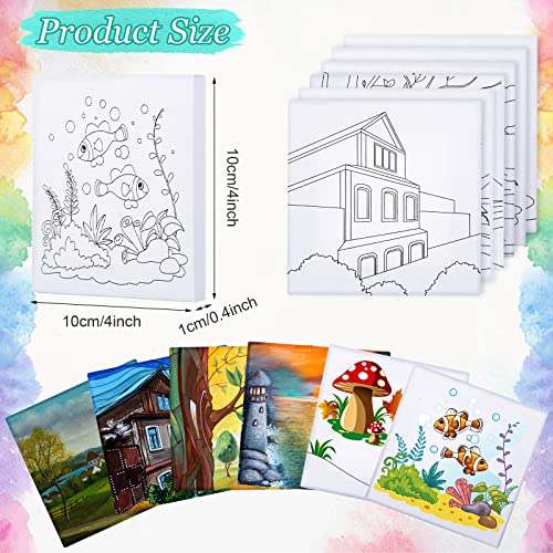 12 Pcs Pre Drawn Outline Canvas Art 4 x 4 inch, Back to School Pre Drawn Stretched Canvas Painting Boards for Painting First & Last Day of School Paint Party Favor for Kid Student (Classic Style)
