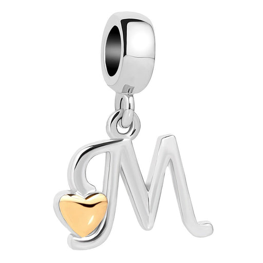 QueenCharms Initial A-Z Letter Charm Golden Heart Alphabet Dangle Beads For Bracelets & Necklaces (M)