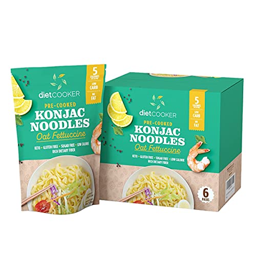 (Pack of 6) DIET COOKER Premium Konjac Noodles, Shirataki Noodle, Keto & Vegan Friendly, 9.52 oz, Odor Free, Low Calorie Pasta, Zero Net Carbs, Healthy Diet Food - Oat Fettuccine