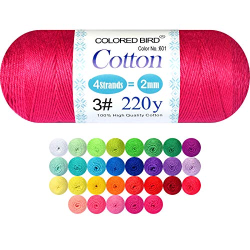colored bird Size 3 Classic Crochet Thread,Cotton Crochet Yarn,100% Mercerized Cotton Thread for Begingers Hand Knitting,Dark Cranberry,Color No:601