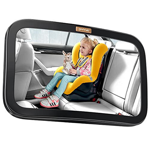 Smart eLf Baby Car Mirror, Large Safety Car Seat Mirror for Rear Facing Infant Child with Wide Crystal Clear View, Shatterproof & Secure, Crash Tested and Certified for Safety - Essential Accessories