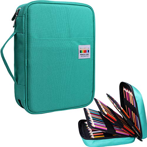 JAKAGO 220 Slots Colored Pencil Case Large Capacity Pen Holder for Student Artist Adult Girl Zipper Organizer Bag for Marker Highlighter Storage Case for School Office Sketch Supplies(Green)