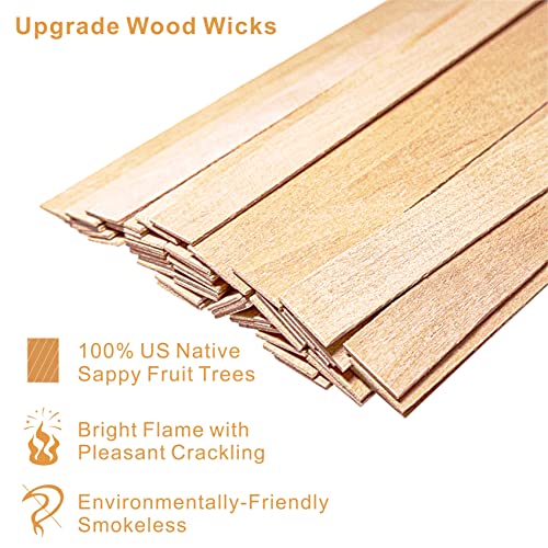Visgaler 150 Pcs Upgrade Wood Wicks for Candle Making, Thickened Wood Wicks Made in USA, Smokeless Crackling Wooden Candle Wicks with Iron Stander, Glue Dot, Warning Labels and Gram Dry Flower(50 Set)