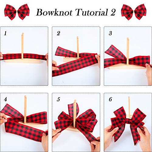 Wooden Ribbon Bow Maker with 3 Rolls Wired Burlap Craft Ribbons for Christmas Bows Holiday Wreaths Crafts Decoration