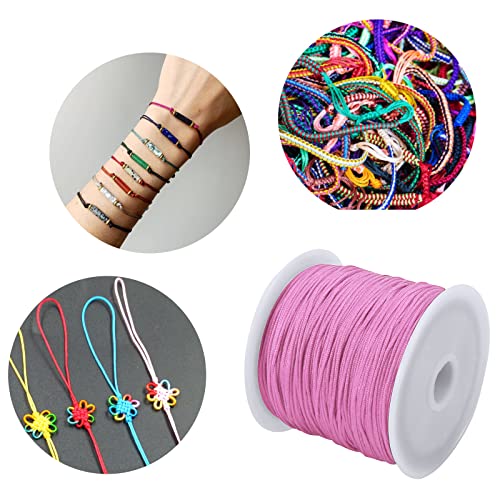 0.8mm Nylon Cord, Thread Chinese Knot Macrame Rattail Bracelet Braided String (Pink)