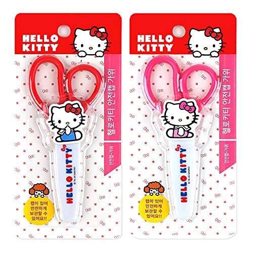 Hello Kitty Cute Stationery Safety Cap Safe Scissor 1PC (Pink/Red) (Set of 2)