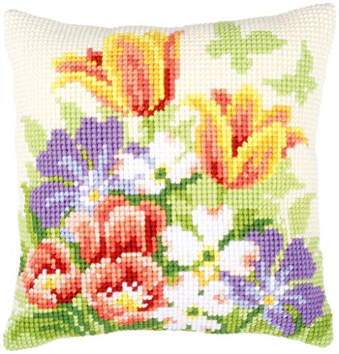 Vervaco Cross Stitch Cushion Kit Spring Flowers 16" x 16"