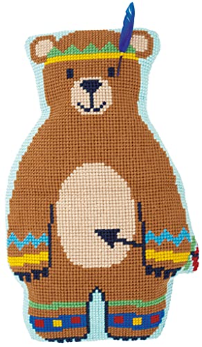 Vervaco Cross Stitch Shaped Cushion Kit Indian Bear 14.8" x 23.6"