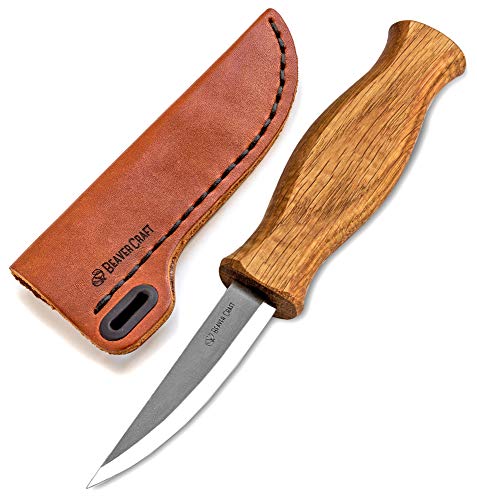 BeaverCraft Sloyd Knife C4s 3.14" Wood Carving Sloyd Knife with Leather Sheath for Whittling and Roughing for Beginners and Profi Durable High Carbon Steel - Spoon Carving Tools Thin Wood Working