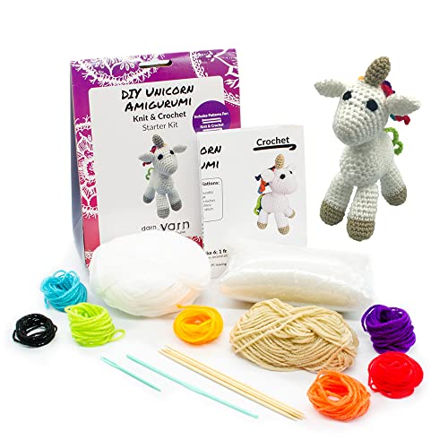 Darn Good Yarn - Unicorn DIY Crochet Amigurumi - Crochet Kit Include Pattern, Yarn, Crochet Hook, Stuffing and Knitting Needles