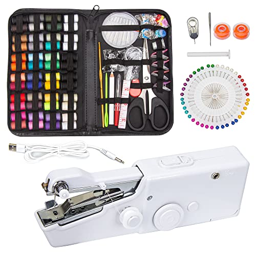 Handheld Sewing Device Portable Sewing Machine with 177 Pcs Sewing Kit Supplies Handheld Electric Sewing Machine for Beginners, Kid, Home Travel Use