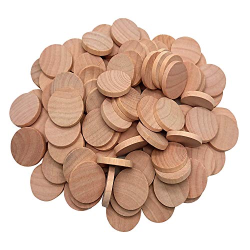 1 Inch Natural Wood Slices Unfinished Round Wood Coins for Arts & Crafts Projects, Board Game Pieces, Ornaments, 200 per Pack.