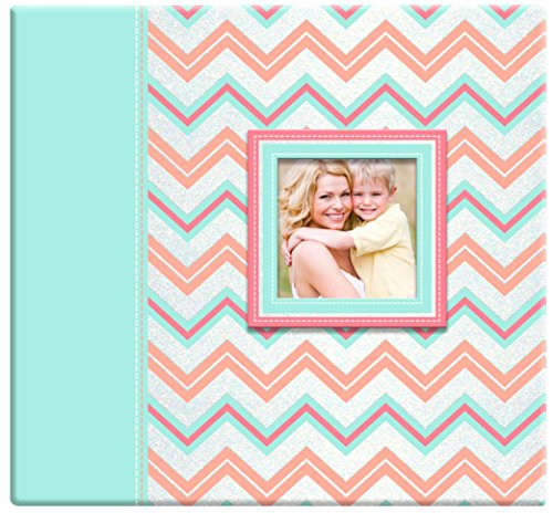 MCS MBI 13.5x12.5 Inch Pastel Glitter Chevron Scrapbook Album with 12x12 Inch Pages with Photo Opening, Pink and Teal (860116)