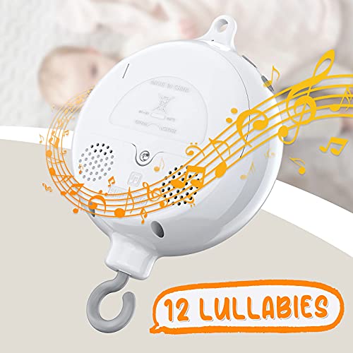 FEISIKE Baby Crib Mobile Arm with Music Box Spin Motor,23 Inch,Volume Control,3 Modes(Turn & Music,Turn Only, Music Only),Nursery Decor Hanger,Holder for DIY Clamp Mobile,12 Lullabies,30 Min Auto-Off