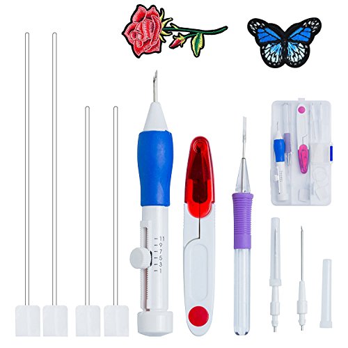 Islmlisa Magic Embroidery Pen Punch Needles, Magic Embroidery Pen Set Punch Embroidery Needle for Embroidery Threaders DIY Sewing