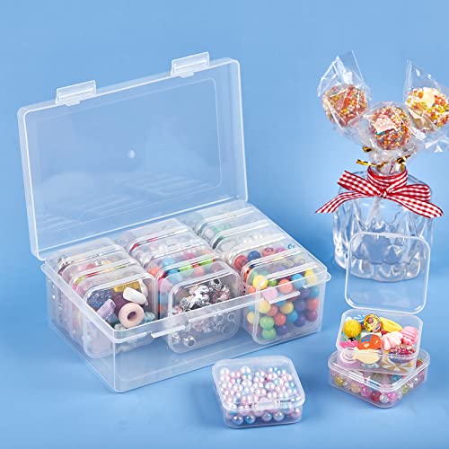 Qeirudu 15Pcs Small Clear Plastic Storage Containers - Bead Organizer Cases Storage Boxes with Hinged Lids for Beads, Jewelry and Craft Supplies (2.17 x 2.17 x 0.79 Inch)