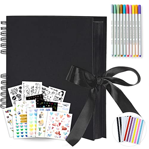 bemece Scrapbook, 12.6 x 8.3 Inch 80 Pages Extra Large Photo Album Craft Paper, Thick DIY Handmade Album Scrapbook for Anniversary, Wedding,Travelling, Baby Shower (Black-Card)