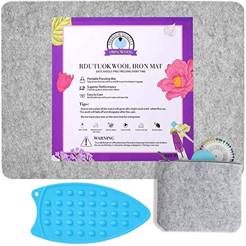 Rdutuok 17x13.5 Inches Wool Pressing Mat for Quilting Ironing Pad Pure Wool from New Zealand Easy Press Wooly Felted Iron Board for Retains Heat, Great for Quilting & Sewing Projects
