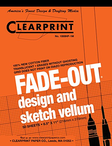 Clearprint Vellum Pad with 5x5 Fade-Out Grid, 8.5x11 Inches, 16 LB, 60 GSM, 1000H 100% Cotton, 50 Translucent White Sheets, 1 Each (10008410)