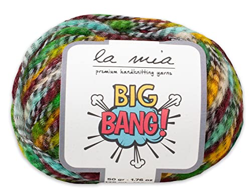 1 Ball La Mia Big Bang Variegated Yarn, 13% Wool 54% Acrylic 33% Polyamide, 1.76 Oz (50g) / 136 Yrds (125 m), Worsted, Variegated Green - LBN16