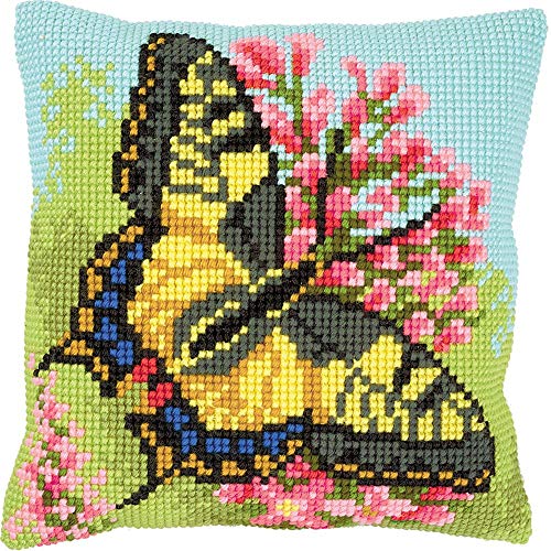 Vervaco Needlepoint Cushion Top Kit 16"X16"-Butterfly Stitched In Yarn -V0163768