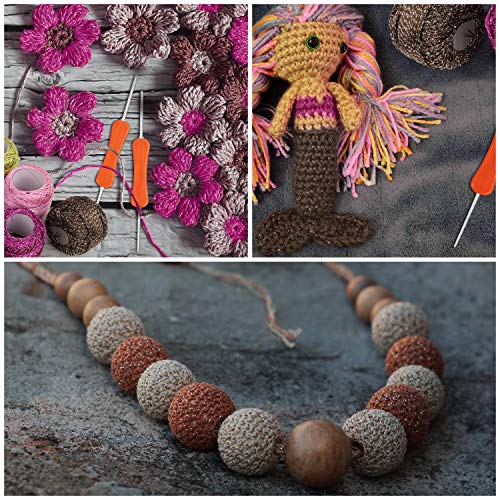 Kurtzy Colourful Glitter Crochet Yarn (10 Balls) - 2 Crochet Hooks Included (3mm & 4mm) - Each Thread Ball Weighs (15g/0.53 oz) - Total of 950/1040 Yards of Sparkly Coloured Acrylic Yarn