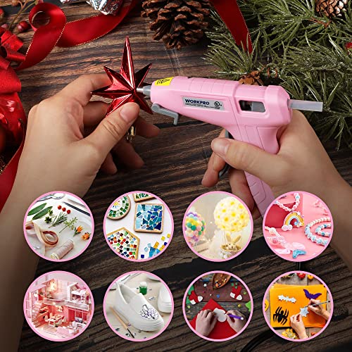 WORKPRO Mini Hot Glue Gun with 20 Pcs Hot Glue Sticks, Glue Gun Kit for Valentine's Day Decorations, Arts, Crafts, School DIY Projects and Home Repairs, Pink