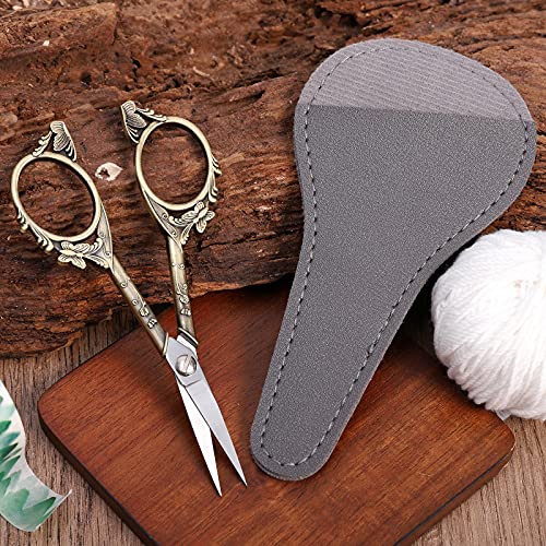 HITOPTY Vintage Embroidery Scissors – 4.7in Sharp Straight Pointed Shears, Classic Small Detail Snips W/Sheath for Handcraft, Arts, Needlework, Sewing, Decoupage, Yarn, Fabric, Threads Fussy Cutting
