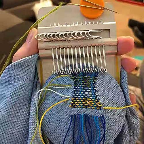 14/28 Needles Portable Darning Machine Loom-speedwave Type Weave Tool DIY Small Wooden Knitting Tool Cloth Repair Accessory for Mending Clothes Jeans (14Hooks)