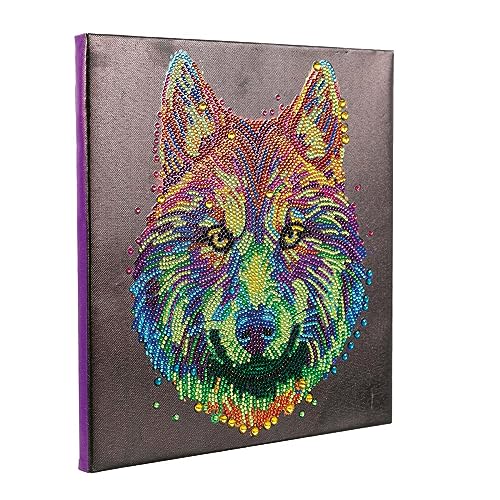 Crystal Art Medium Framed Kit (11.8in x 11.8in) - Colorful Wolf - Diamond Painting Kit for Ages 8 and Up