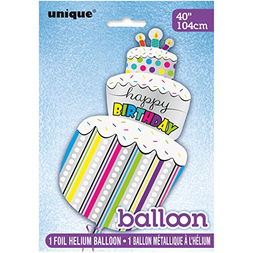 "Happy Birthday" Multicolor Giant Foil Balloons, 40" (Pack of 5) - Vibrant Polka Dots Cake Design, Perfect Decoration for Celebrations, & Special Occasions