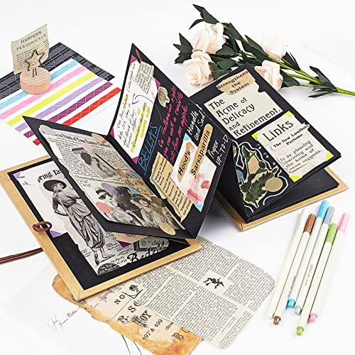 Scrapbook Albums 6x8 Inches Hardcover Photo Albums with DIY Accessories Set, Stretchable Folding Adventure Book, Kraft Paper Photos Collection Memory Book for Wedding Anniversary Valentines Day