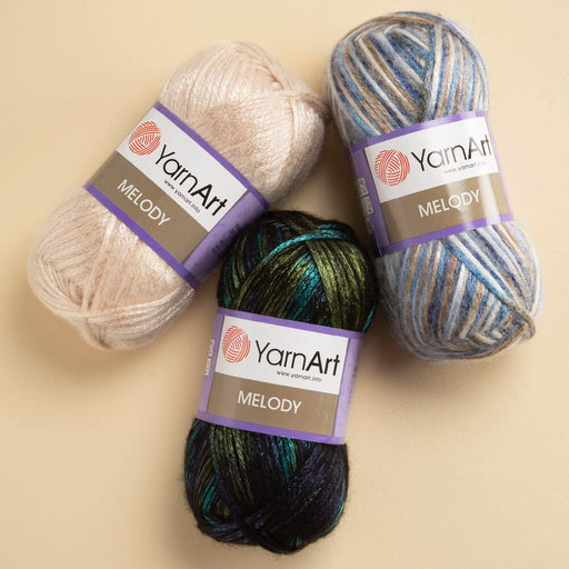 1 Ball YarnArt Melody Variegated, Chainette Yarn, Shiny Metallic Sheen Yarn for Knitting, Crochet, Embroidery, 100 grams (3.5 oz), 230 meters (251 yards), 70% Polyamide 21% Acrylic 9% Wool Blend - 909