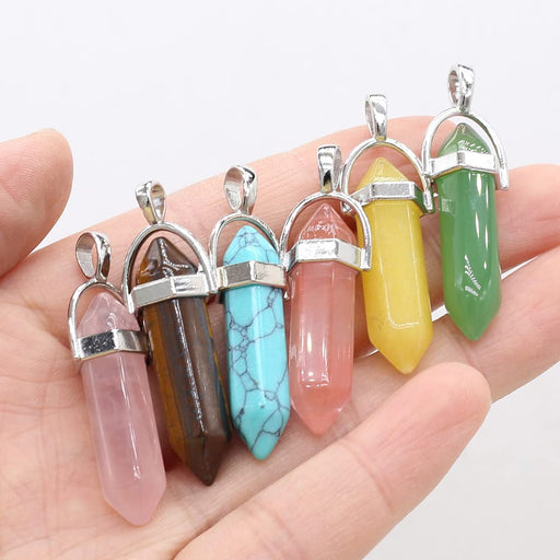 LHJ 20 Pcs Natural Crystal Stone Pendants Healing Pointed Assorted Quartz Agate Hexagonal Charms for Jewelry Making Necklace