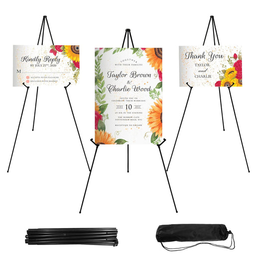 JEAWIWI Easel Stand 65 Inches 3 Pcs, Lightweight Adjustable Art Easel for Display, Painting, Wedding Sign, Poster, Black Metal Easel with Portable Bags