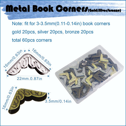 60 Pcs Metal Book Corners Protector Vintage Scrapbook Supplies Photo Mounting Corners Crafting Iron Picture Corner Protectors…