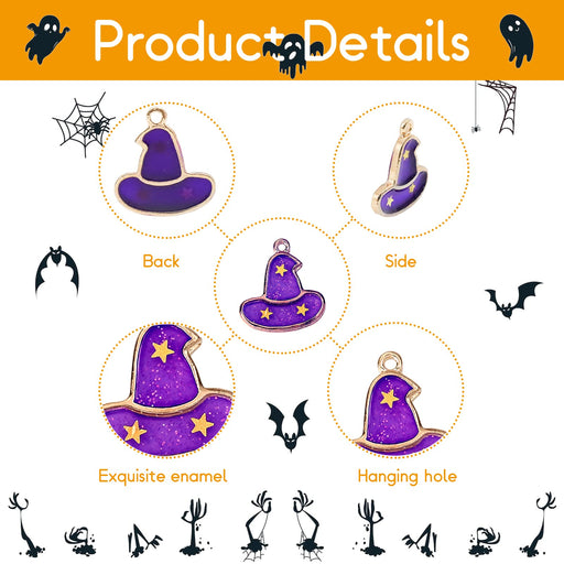 Morofme 34pcs Halloween Charms Pendants Assorted Gold Enamel Charms with Pumpkin Ghost Wizard Cap Bats for Jewelry Making DIY Necklace Bracelet Earring Keychain Mini Halloween Ornaments