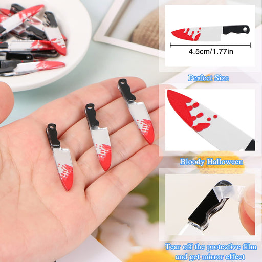 30 Pcs Fake Knife Charms, MIKIMIQI Halloween Pendant Mini Acrylic Knives Beads for Women DIY Jewelry Making Crafting Halloween Charms with Box, 2 Styles