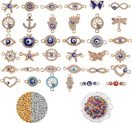 Share Hedgehog 436 Pieces Evil Eye Beads for Jewelry Making Bracelet Kit Includes Round Evil Eye Beads with Mexican Bracelets Making Kit Evil Eye Charms Earring Necklace