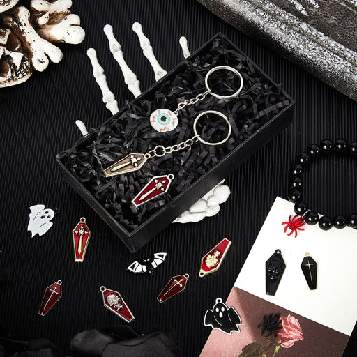 60 Pcs Halloween Charms Assorted Halloween Charms Pendants Dangle Charms Hang Ornament Include Cross Coffin Skull Coffin Ghosts Bats Eyeballs Spiders for DIY Necklace Bracelet Earring Jewelry Making