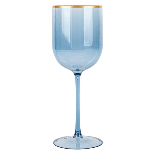 [12 Oz - 5 pk Blue] HomeyGear Plastic Blue W Gold Rim Goblets Wine Glasses BPA Free 12 Oz Disposable Elegant Drink Cups for Parties Wedding Receptions Fancy Reusable Tumblers for EZ CleanUp 5 Pack