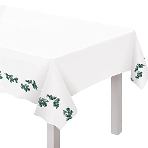 Calm & Bright Plastic Table Cover - 54" x 102" (1 Pc.) - White & Green Design, Perfect For Unforgettable Holidays, Formal Events & Festive Parties