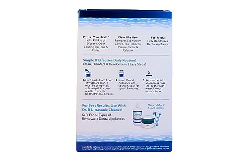 Dr. B Dental Solutions Powder Crystal Soak Cleanser, Ideal for Oral Appliances, Dentures, Night Guards, Retainers, Aligners, and Sleep Apnea Devices - 45 Packs Included (Single Pack)