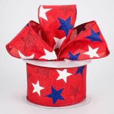 4th of July Wired Ribbon, Red White Blue Craft Supply to Make Handmade DIY Wreath & Bow, 2.5" x 30', Patriotic, Flag, America RG0192624