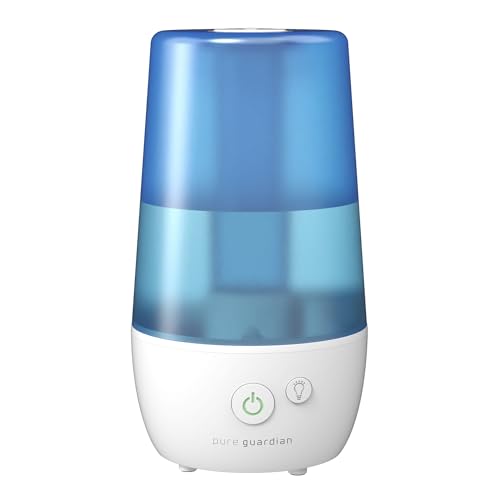 Pure Guardian H965AR Ultrasonic Cool Mist Humidifier, 70 Hrs. Run Time, 1 Gal. Tank Capacity, 320 Sq. Ft. Coverage, Small Rooms, Filter Free, Silver Clean Treated Tank, Includes Essential Oil Tray