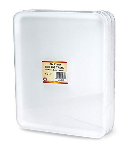 Hygloss Collages Foam Food and Crafting, 9” x 11”, 10 Trays, 9 x 11-Inch, White, Pieces