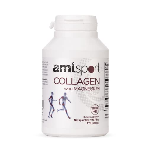 AML Sport Collagen with Magnesium Supplement. 270 Tablets for Strong Joints and Articulations. Firm Skin, Nails and Hair. Gluten Free. Sport Supplement for Athletes
