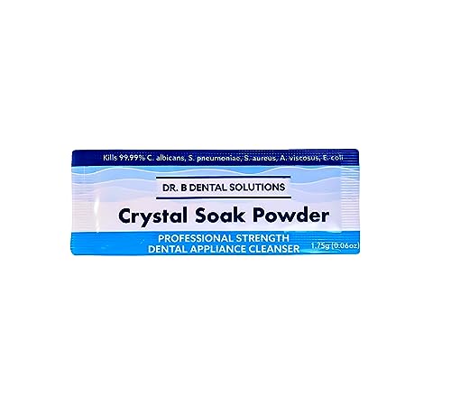 Dr. B Dental Solutions Powder Crystal Soak Cleanser, Ideal for Oral Appliances, Dentures, Night Guards, Retainers, Aligners, and Sleep Apnea Devices - 45 Packs Included (Single Pack)