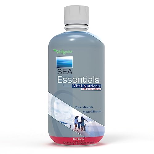 Wellgenix Sea Essentials Coral Calcium Liquid Vitamin for High Absorption - Nutritional Multivitamin Supplement - Sea Berry Flavor (32 oz) (1 Pack)