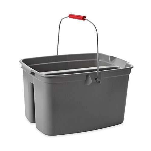 Rubbermaid Commercial Products Double Pail Plastic Bucket for Cleaning, Easy to Carry, 19 Quart, Gray, Cleaning Caddy Supplies Organizer with Handle for Bathroom/Kitchen